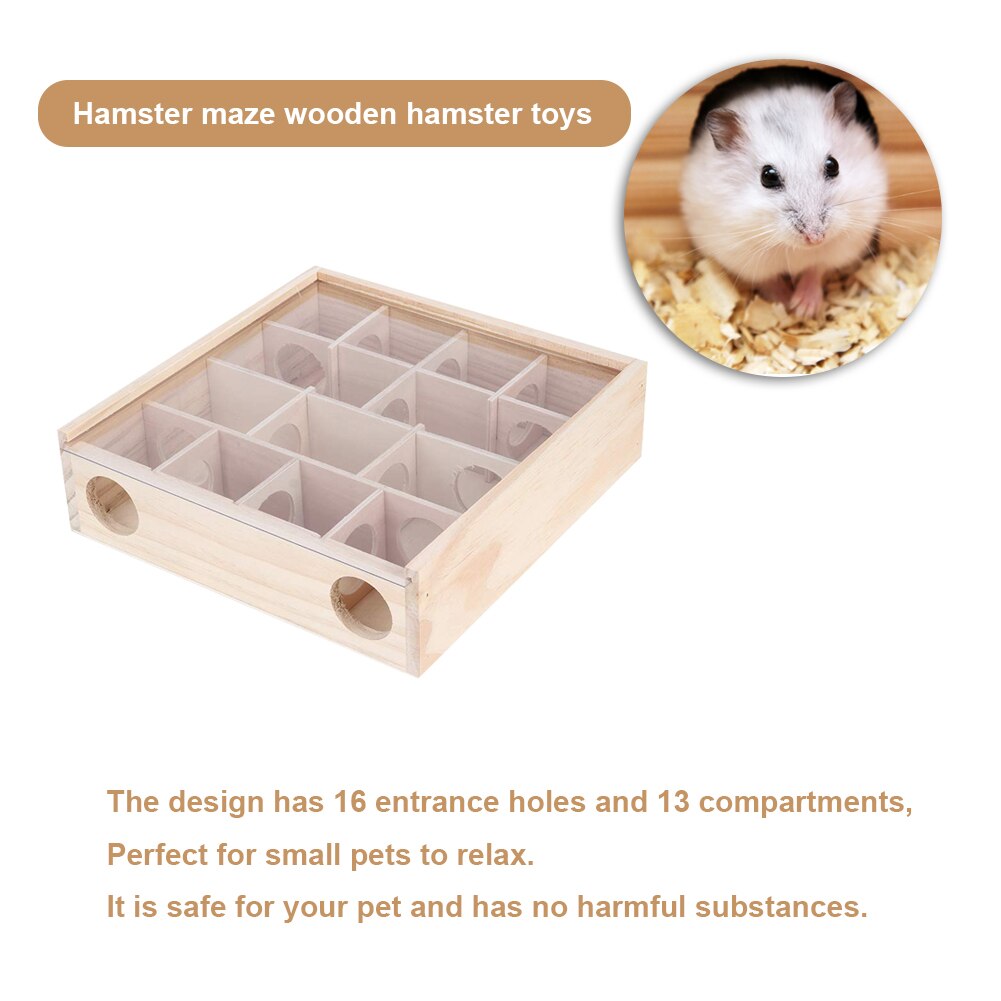 Laberinto de madera Natural para hámster, túnel interactivo para mascotas pequeñas, cubierta de visión, juguete inteligente, laberinto con entrenamiento de hámster