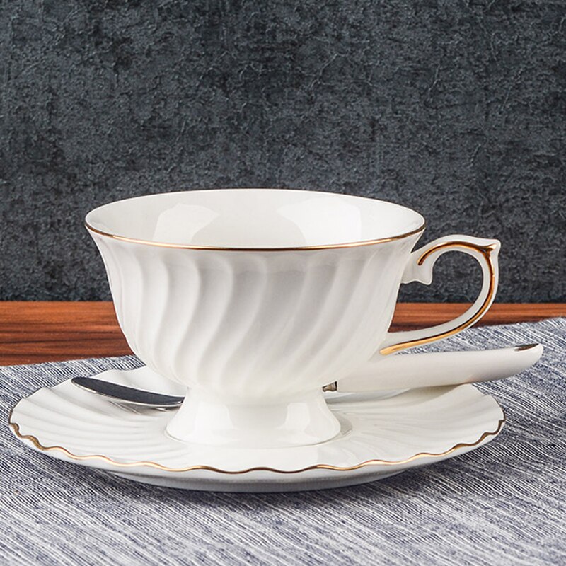 Juego de tazas de té de Taza de Café de Cerámica blanco de 200ml con cuchara, taza de té de porcelana y platillo, juego de tazas de té clásico negro real, de Vasos