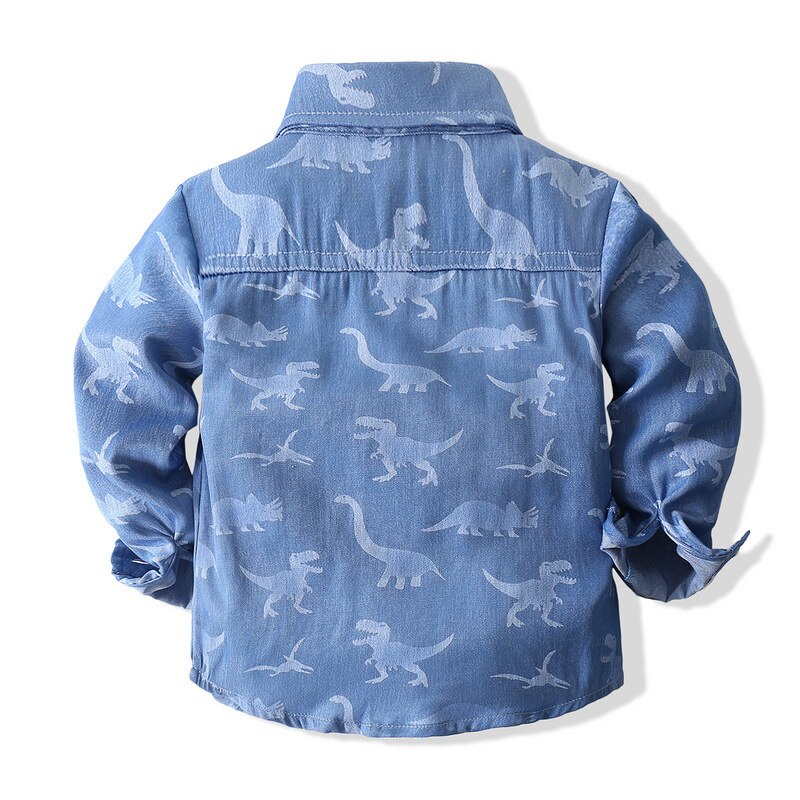 Top a maniche lunghe in denim a maniche lunghe primavera e autunno camicia a maniche lunghe in denim di dinosauro a maniche lunghe per ragazzi 2-6 anni