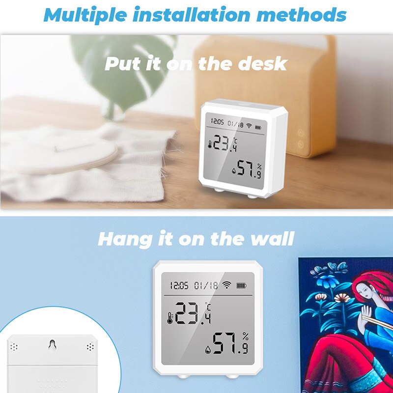 Smart WiFi Temperature Humidity Sensor Wireless Thermometer Hygrometer, Clock and Time Display Monitor with App Compatible Siri