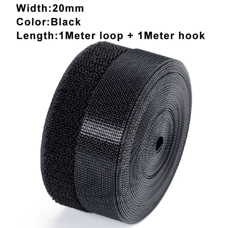 1 M/Pairs Naaien Klittenband Tape Strips Niet-klevende Sluiting Tape Stof Nylon Sticky Strips Voor Kleding DIY Ambachten 20-100mm: Black