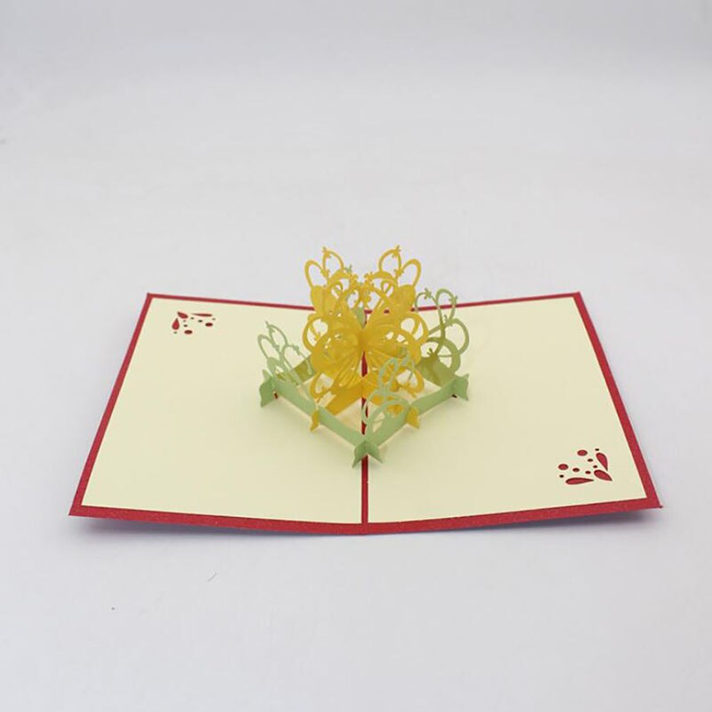 Newly Hollow Butterfly Red Cover Greeting Card Carving Paper Origami Butterfly Greeting Card Birthday Card