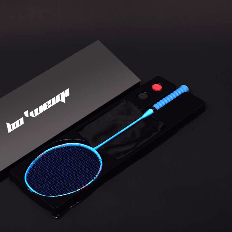 8u profissional 100% raquete de badminton carbono 24-30 lbs g5 ultraleve ofensiva raquete de badminton treinamento esportes com saco: Blue with Box