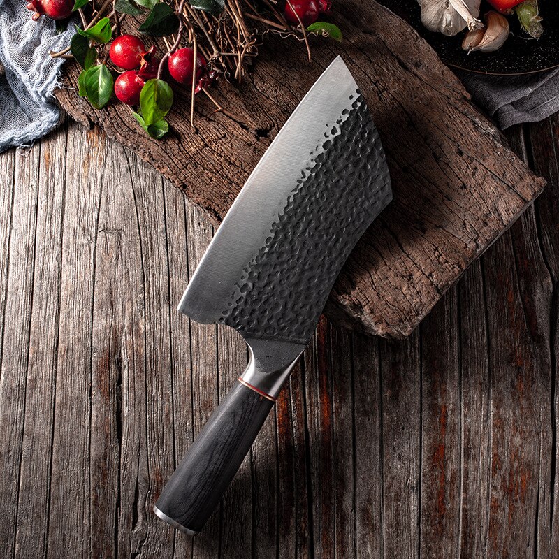 Hand Forged Kitchen Knife Chef Slices Household Kitchen Knife Stainless High Carbon Manganese Steel Hammer Pattern Longquan