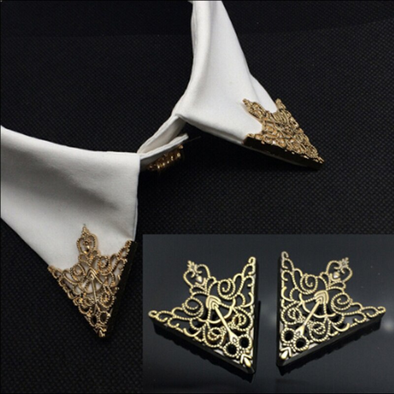 1Pair Crown Hollow Pattern Triangle Shirt Collar Horns Pin Gold Ancient Bronze Colors Tie Clips For DIY Women Jewelry Findings