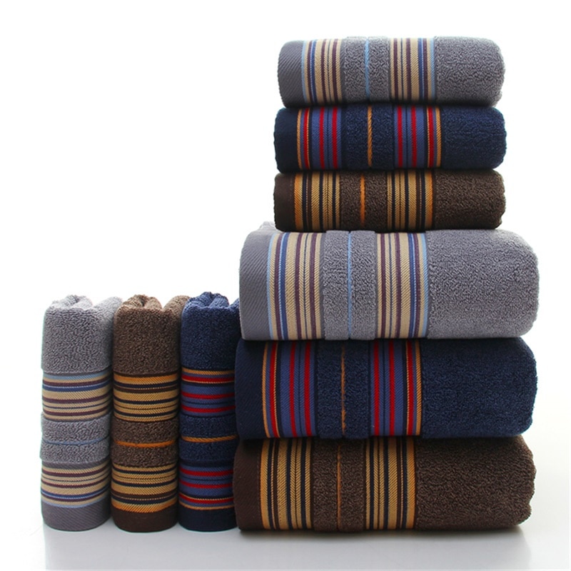 1 stuk bruine badhanddoeken voor volwassenen en kinderen, zacht katoen, jacquard, geschoren, gestreept, hand- en gezichtshanddoek, absorberend badkamerproduct