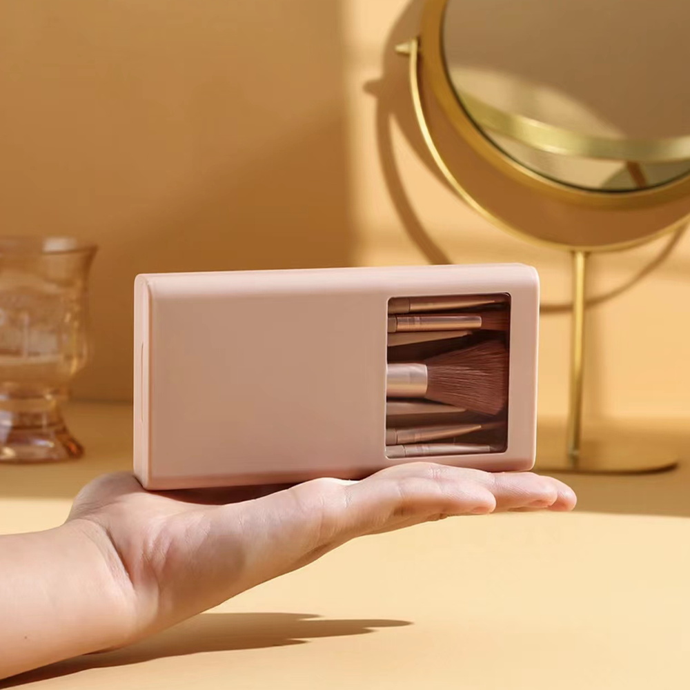 Kit de brochas cosméticas con espejo y estuche, caja plegable, juego de brochas de maquillaje, herramienta de belleza portátil, patrón de letras de oro rosa, 5 uds.