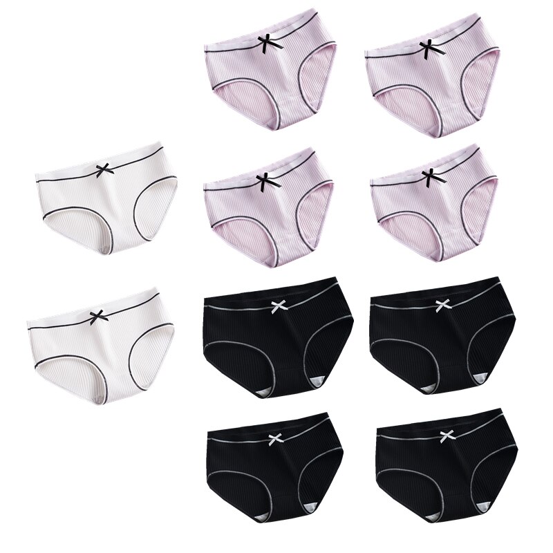 10Pcs/Lot Girls Cotton Underwear Cute Knot Soft Breathable Young Panties Solid Briefs Children Clothes: 2bai4hei4fen / L 15 to 18 years