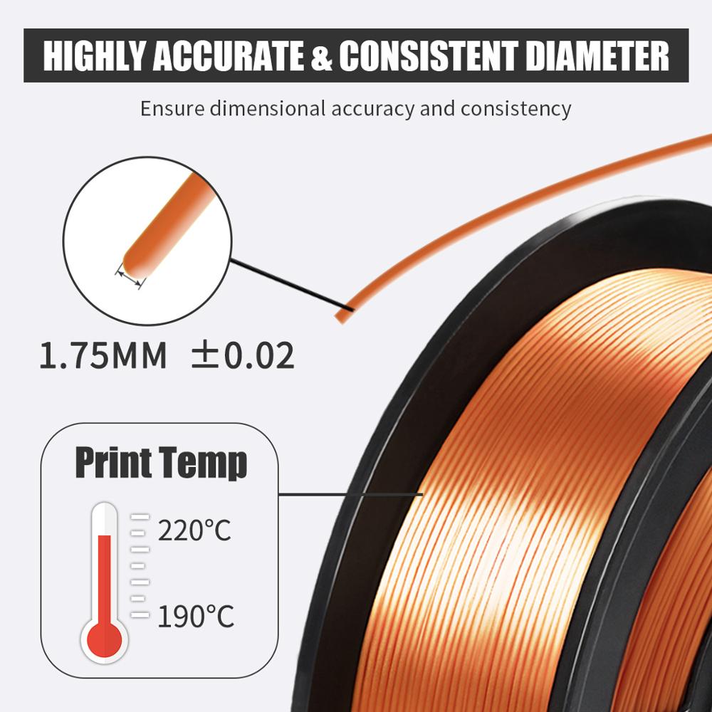 3D FDM Printer Filament Silk 1.75mm 1KG PLA Silky Rich Luster Metal Gold Copper Plastic Filament Materials