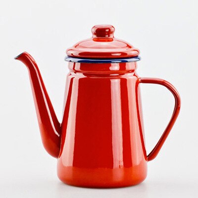 Pot émail 1.1L Pot à café émail bouilloire à thé à la main cuisinière à Induction cuisinière à gaz universel rouge blanc bleu bouilloire électrique Camping: red