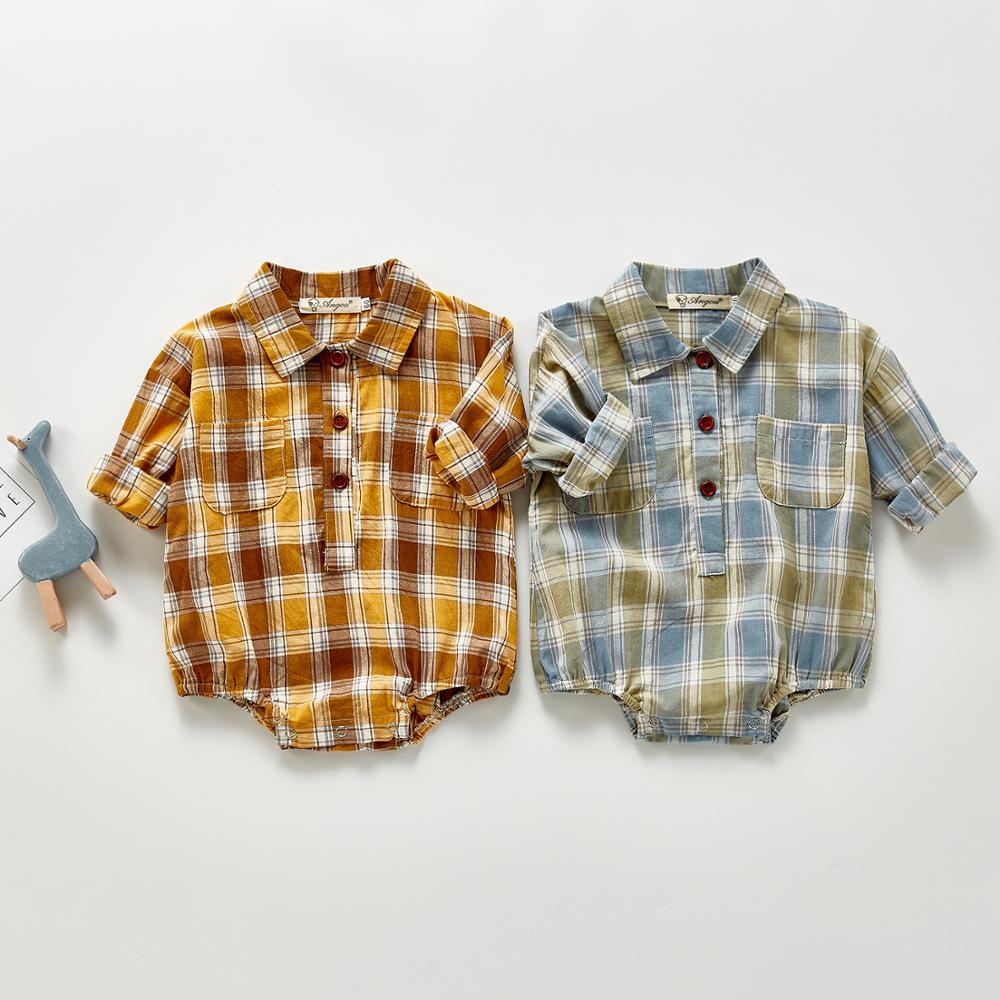 Mudipanda lente jongens jongenskleding geruite bodysuit met lange mouwen baby jongenspak