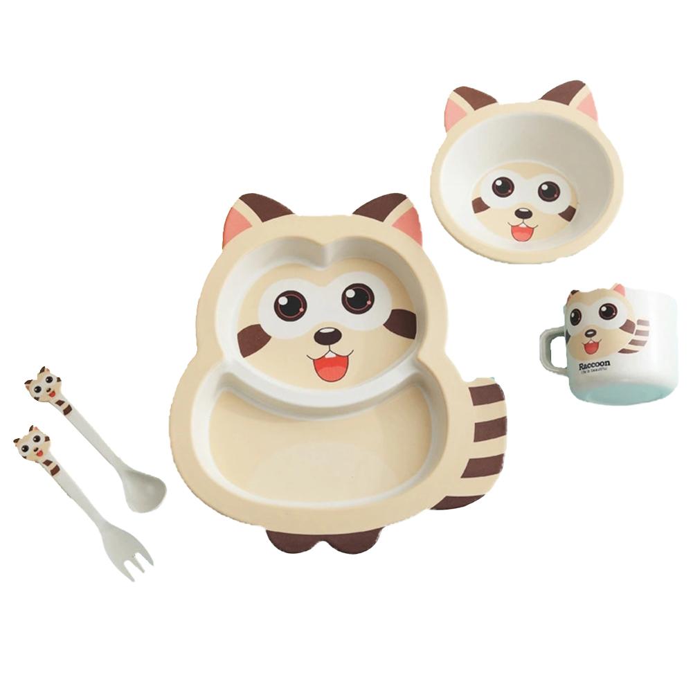 5pcs/set Baby Dish Training Tableware Children Cute Cartoon Feeding Food Dishes Kids Dinnerware with Bowl Cup Spoon Fork Plate: D