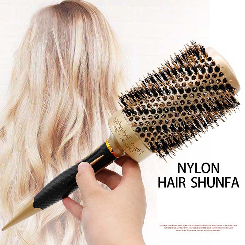 4 Sizes Handle Gold Hair Round Ceramic Brush Boar Bristle Hairdressing Thermal Brush For Hair Curling Aluminum Barrel Comb