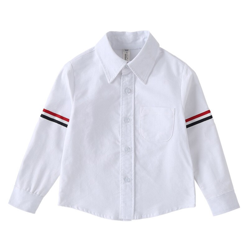Skoleuniform all-match kontrast stribet langærmet hvid bluse bomuldsskjorter til pigestein børnetøj børnetoppe: 16t(170cm)