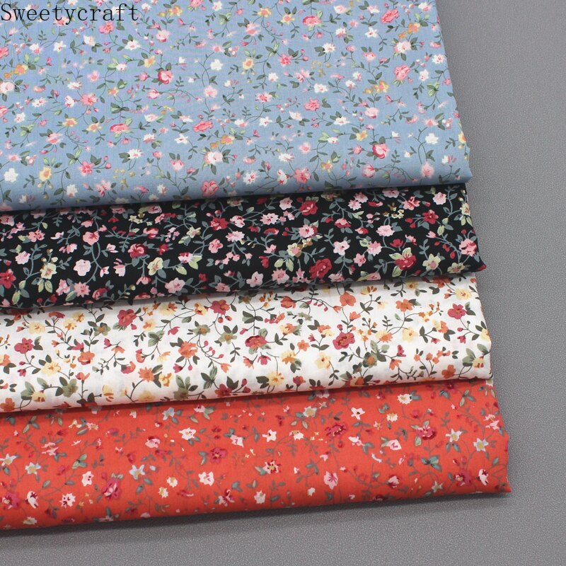 Tejido con estampado Floral de popelina, tejido de algodón de 14x50cm con de popelina para costura de retazos de ropa, vestido, blusa, accesorios hechos a mano