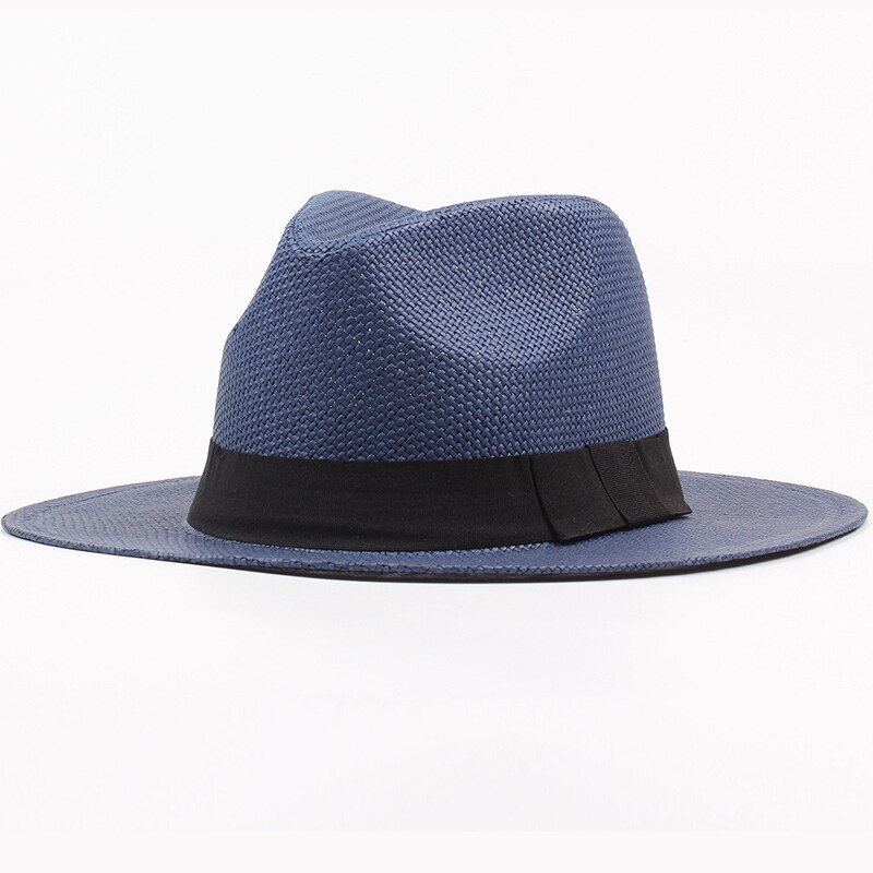 Verão chapéu de praia para homens e mulheres, chapéu de palha com faixa preta, aba plana, panamá, panamá, aba larga, praia, novo modelo, ht3090: Azul