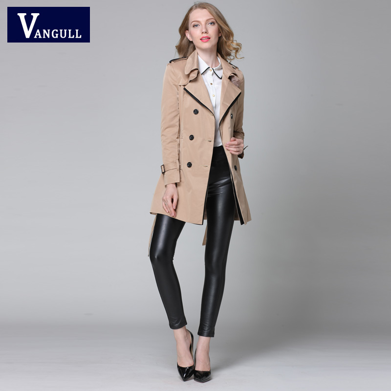 VANGULL 2022 Brand Classic European Trench Coat khaki Black Double Breasted Women Pea Coat real photos