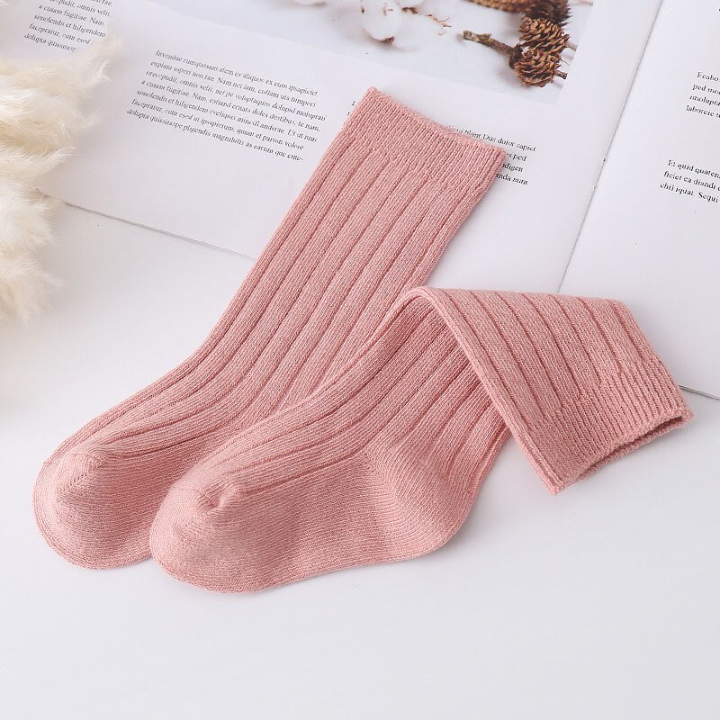 Weiche gestrickte Baby Mädchen Socken Neugeborenen Knie Hohe Baby Socken Einfarbig Vertikale gestreift Kleinkind Kleinkind Lange Socken meia infantil: Rosa / 1-3 Jahre