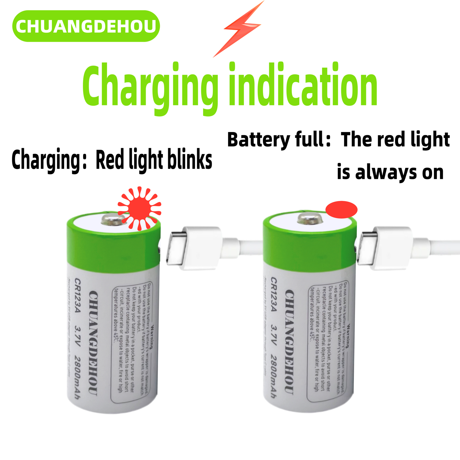 Wiederaufladbarer Akku Cr123A, 3,7 V Lithium-Ionen Cr123A/16340, geeignet für LED-Taschenlampen, Reise-Wandbatterie, Typ-C-USB-Kabel, schnelles Aufladen