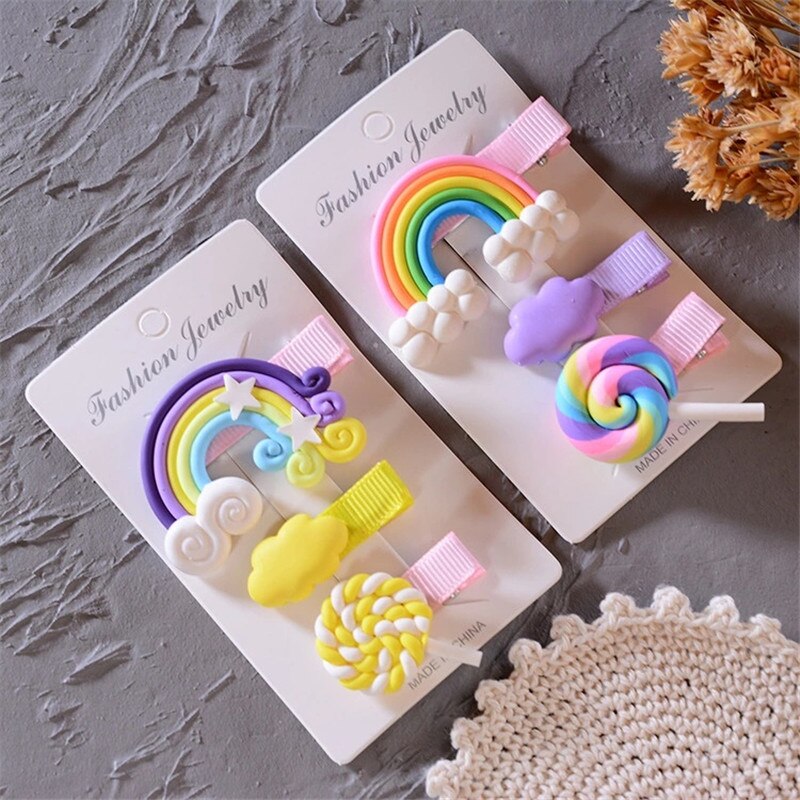 Hair Pins Baby Beauty Hair Pin Accessories Hairclips for Girls Rainbow Cheap 3pcs/set Cute Cloud Lollipop Kids Hairpins Headwear