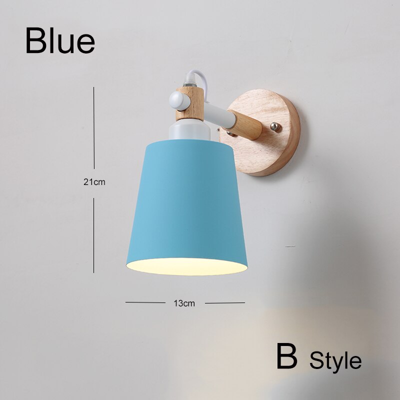 Nordic Hout Wandlampen Slaapkamer Naast Led-verlichting Zwart & Wit Moderne E27 Wandlampen Led Restaurant Bar Verlichting E27 ZBD0016: B Style Blue