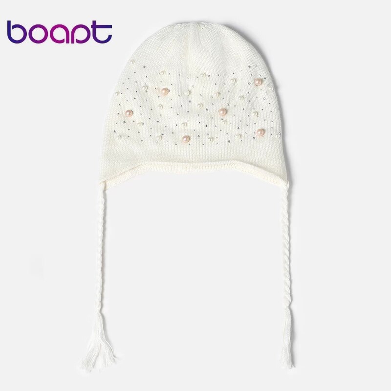 Kinderwintermuts met strass parel muts winter warme wollen uitverkoop gebreide muts kleine vlecht kind schattig meisje baby muts