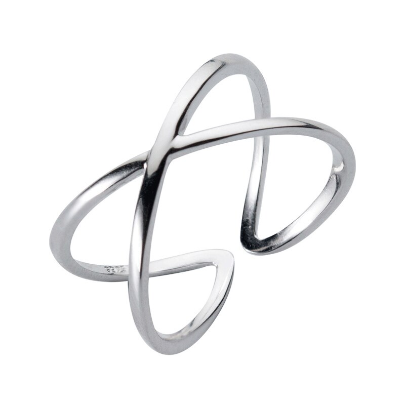 Hollow X Cross 925 Sterling Silver Rings for Women Adjustable Finger Open Ring Sterling-silver-jewelry Female Girls Party