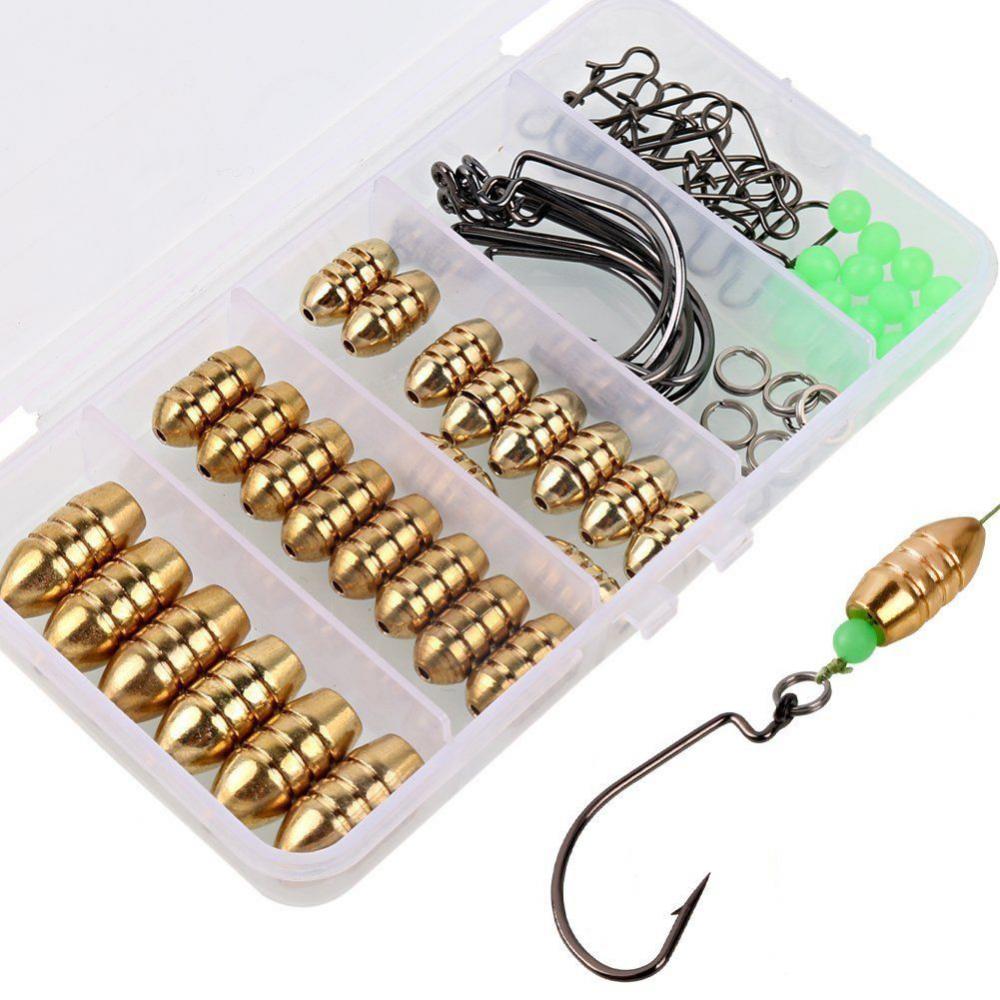 Tool Sinker Fishing Brass Sinkers Set Weights Jig Hook Swivel Ring Connector Tools with Box