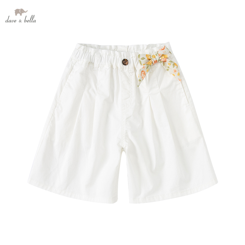 • Dave bella estate 5Y-13Y bambini ragazze moda fiocco tasche solide pantaloni boutique per bambini pantaloni casual al polpaccio