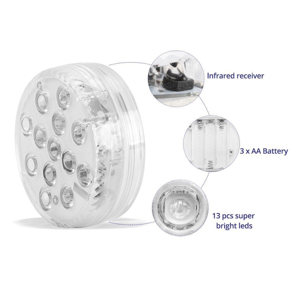 Submersible LED Lights IP68 Underwater Waterproof Battery Operated Remote Control Light For Vase Bowl Garden Party Decoration