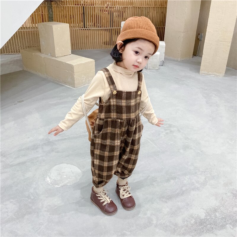 Kinderen Broek Herfst Winter Koreaanse Thicken Wollen Plaid Broek 3T Meisjes Jumpsuit Jongen Overalls Voor Kinderen Vallen Kleding Unisex 5T