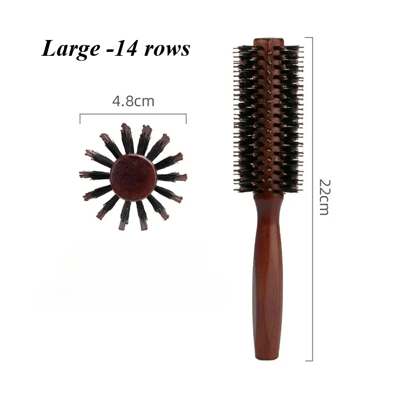 Cepillo redondo de pelo con cerdas de jabalí de madera, herramientas de estilismo antiestáticas para peluquería, peine para pelo rizado, cepillo para el pelo: Rojo