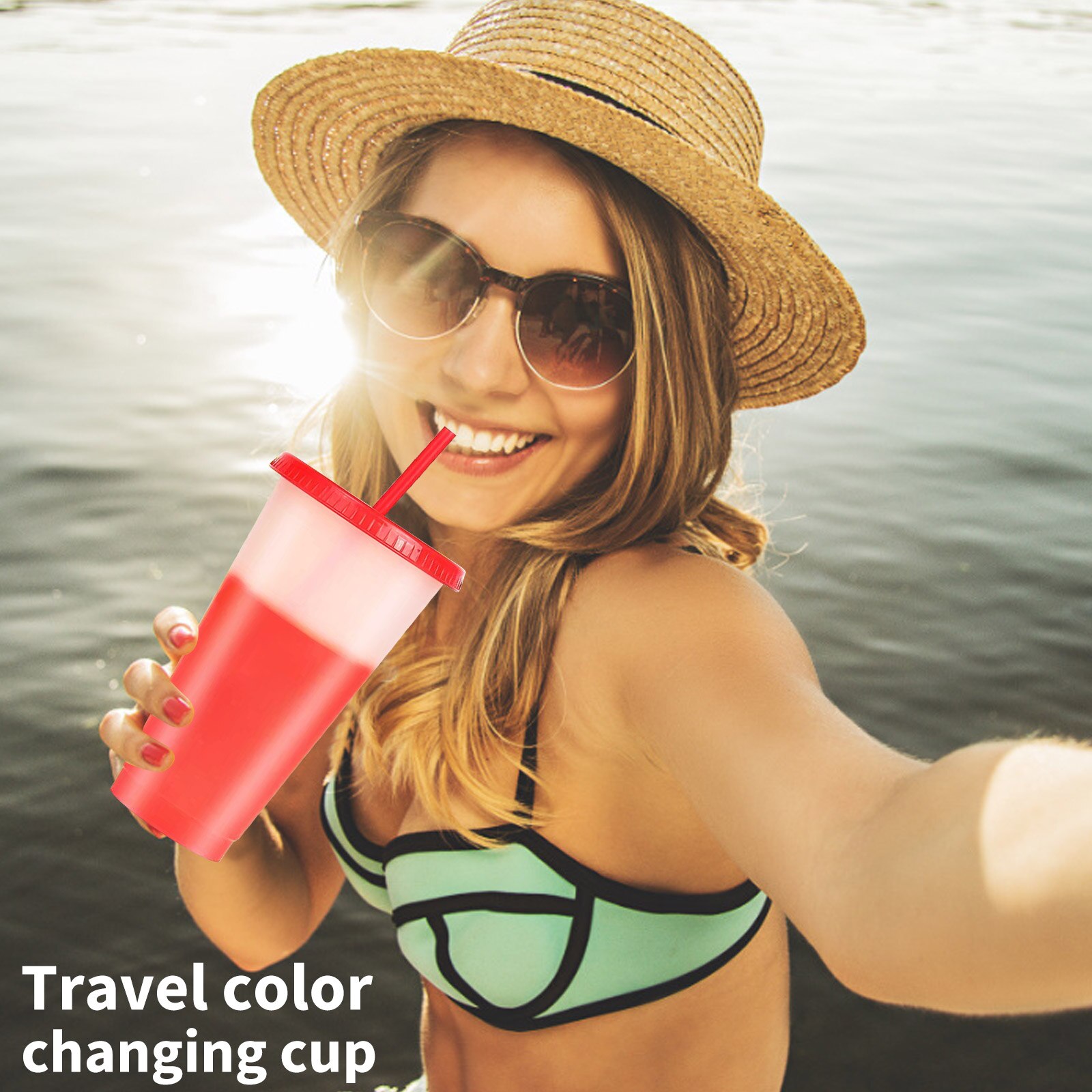 7pcs Reusable Color Changing Cups Cold Drinks Travel Tumbler with Lid Straw 24oz Coffee Juice Beverage Cup Color Changing