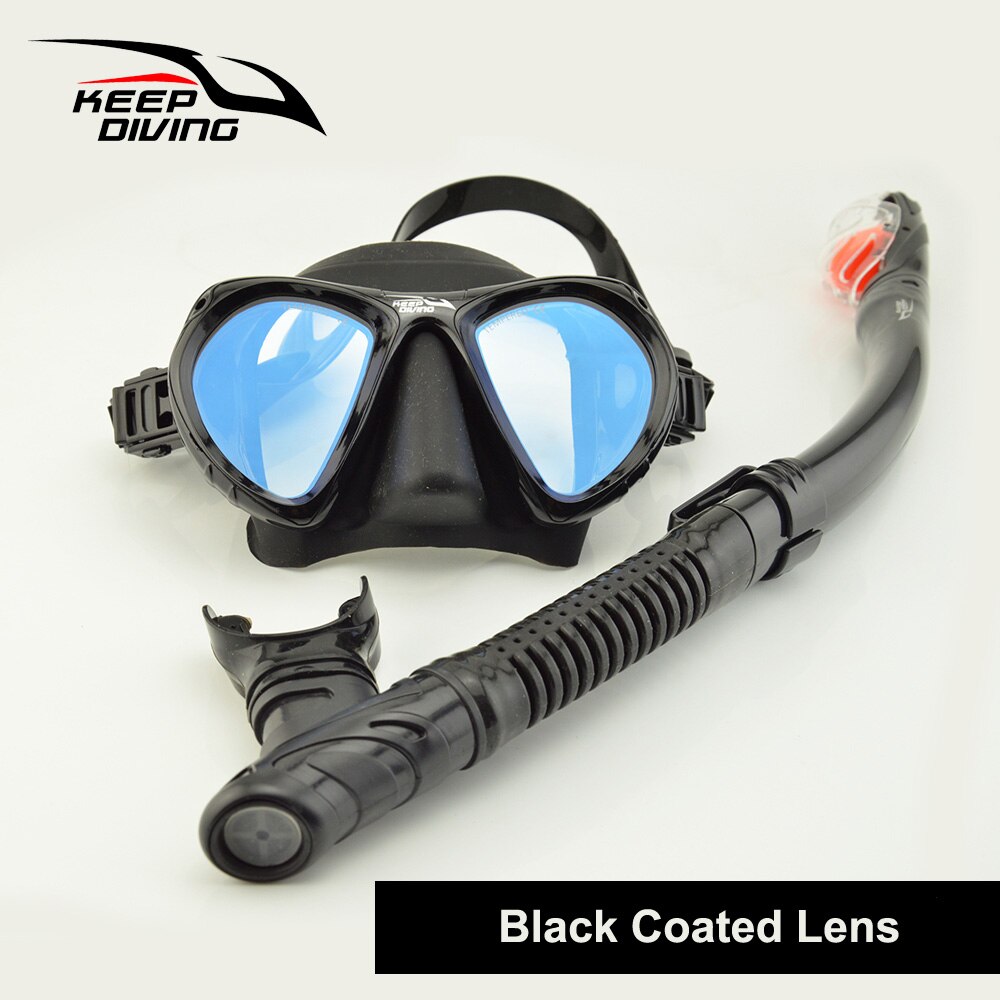 Ensemble de masque complet et pliable, Tube respirant, léger pour plongée sous-marine, apnée, lunettes de natation revêtues: Black Coated lens