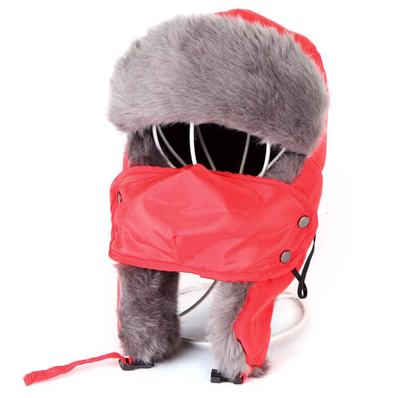 Vinter bombehatter ushanka russisk pelshatt varm fortykket øreklaffer hette til menn og kvinner maske balaclava: Rød