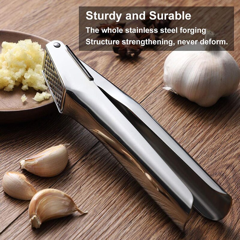 Garlic Press, 304 Stainless Steel Garlic Crusher, Rust Proof, Heavy Duty Garlic Mincer With Square Hole, Kitchen Tools