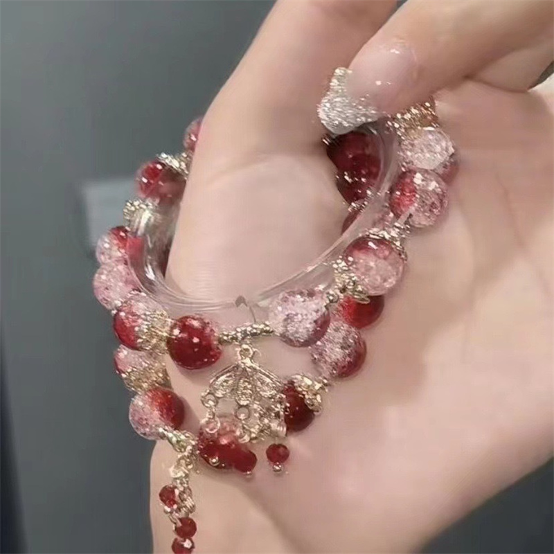 Simples verde pipoca pulseira de cristal para mulheres meninas coreano ins flor raposa pena borla pulseiras amizade jóias presentes