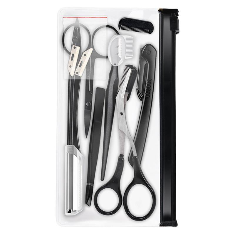Ensemble de rasoir à sourcils en acier inoxydable, 9 pièces, avec pinces, peigne, outil de maquillage
