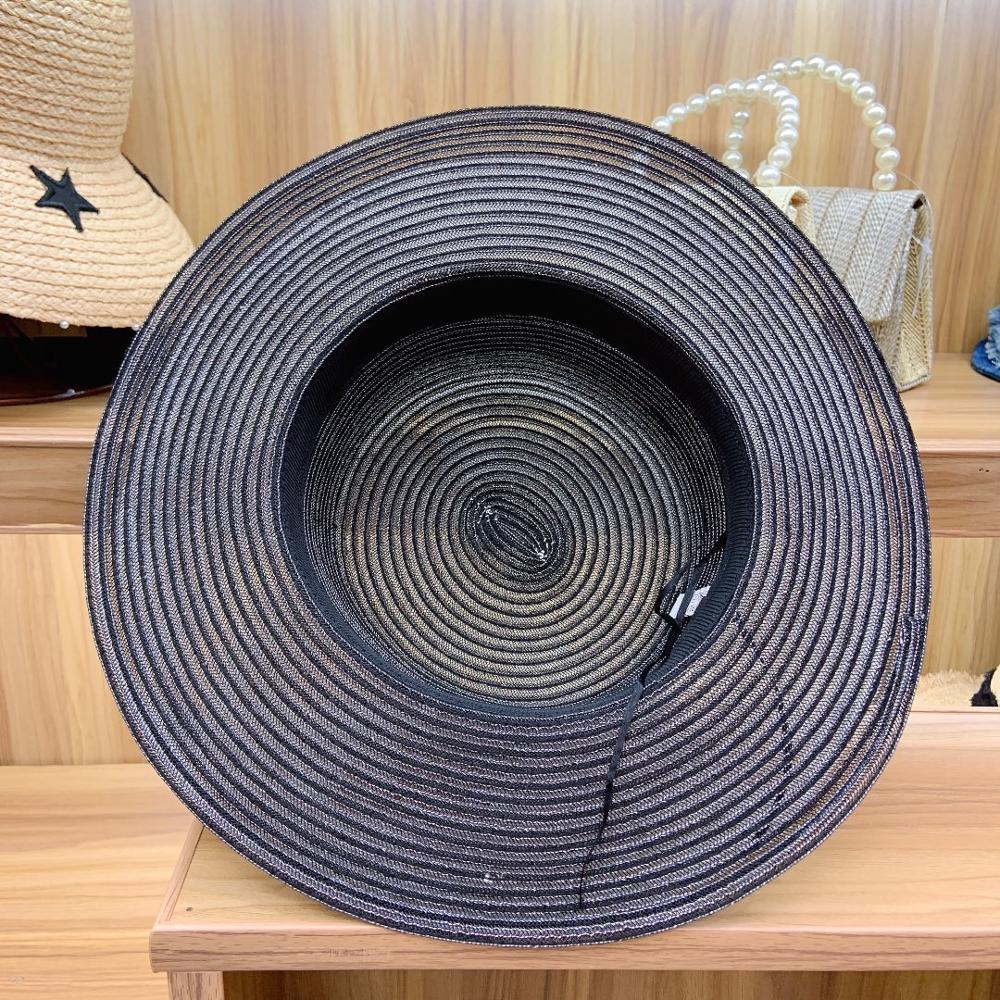 Klassieke Vrouwen Zon Hoeden Opvouwbare Ademend Wit Zwart Kerk Hoed Voor Dames Rhinestone Band Zomer Hoed Platte Schipper Strand Hoed