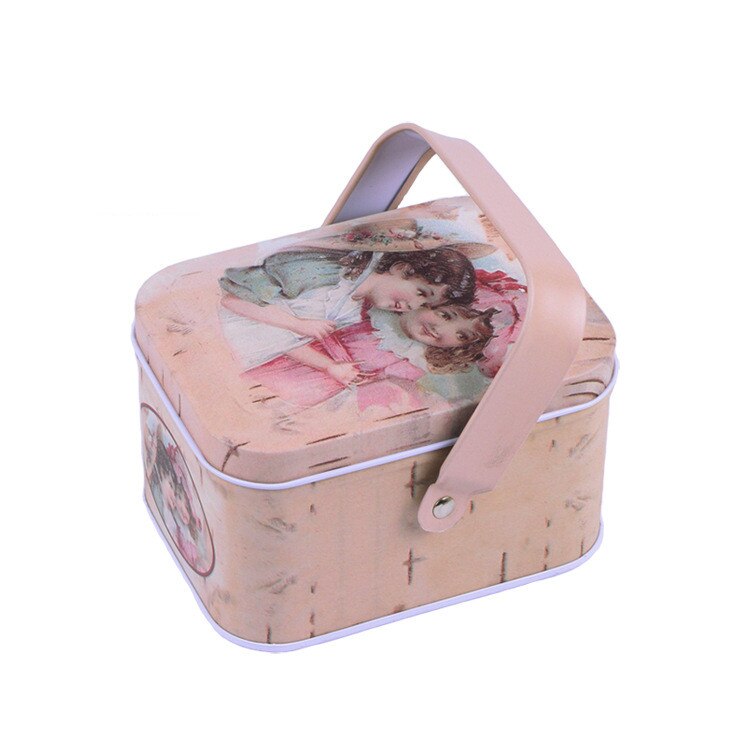 1Pc Metal Handle Storage Box Small Suitcase Organizer Case Sewing Kit Tinbox Candy Cookie Chocolate Packaging Wedding: As picture show 02
