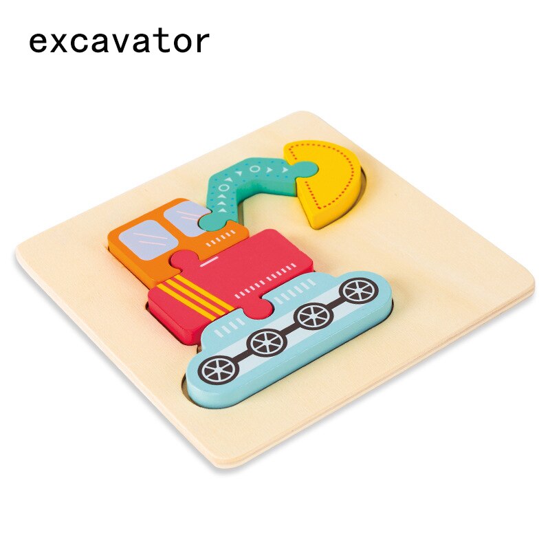 Big Wooden Puzzle Toys For Children Wood 3d Cartoon Traffic Animal Puzzles Intelligence Kids Early Educational Toys: excavator