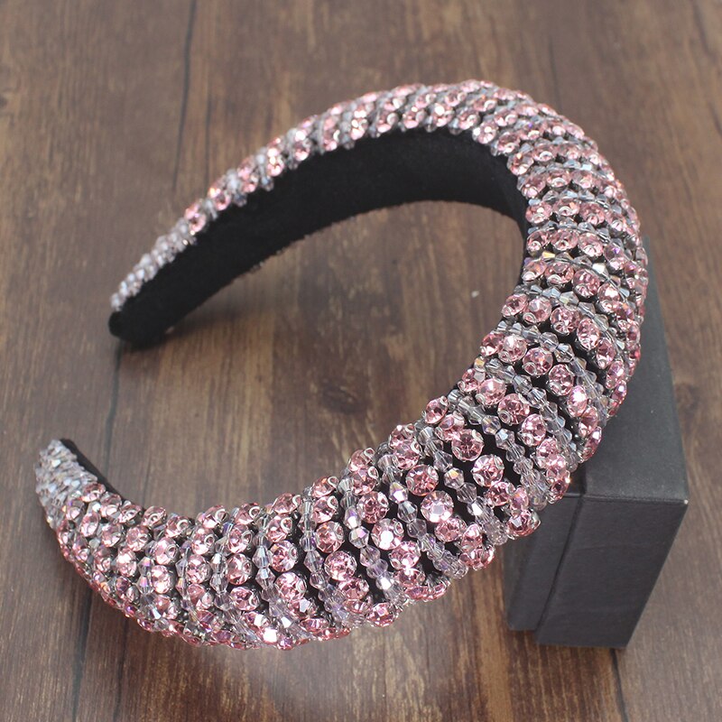 Diadema de lujo palaciego estilo europeo para mujer, bandana con diamantes de imitación brillantes, cristal barroco, esponja gruesa, para: pink