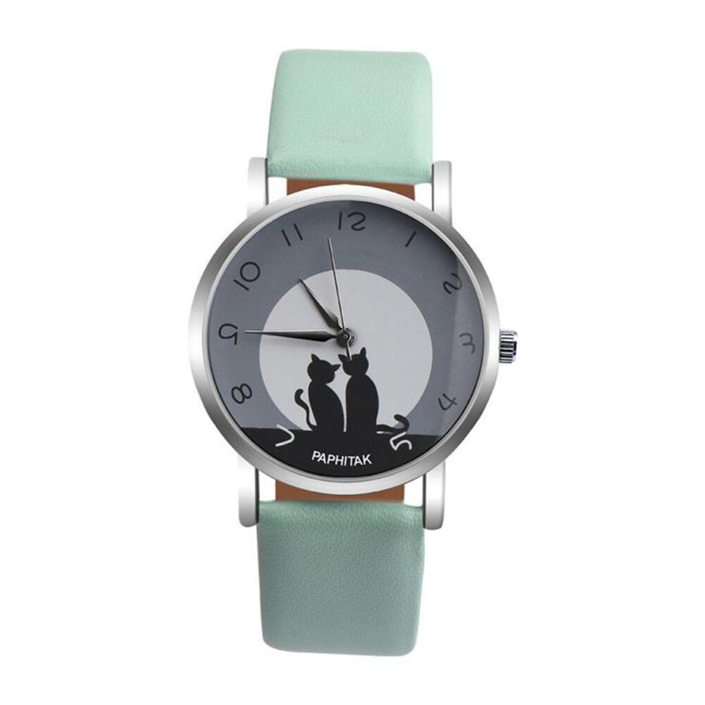 Männer Frauen relogios Schöne Katze Quarz Analog Arabische Zahlen Party Datum Paar Armbanduhr reloj bajan saat HEIßER frau uhr: green