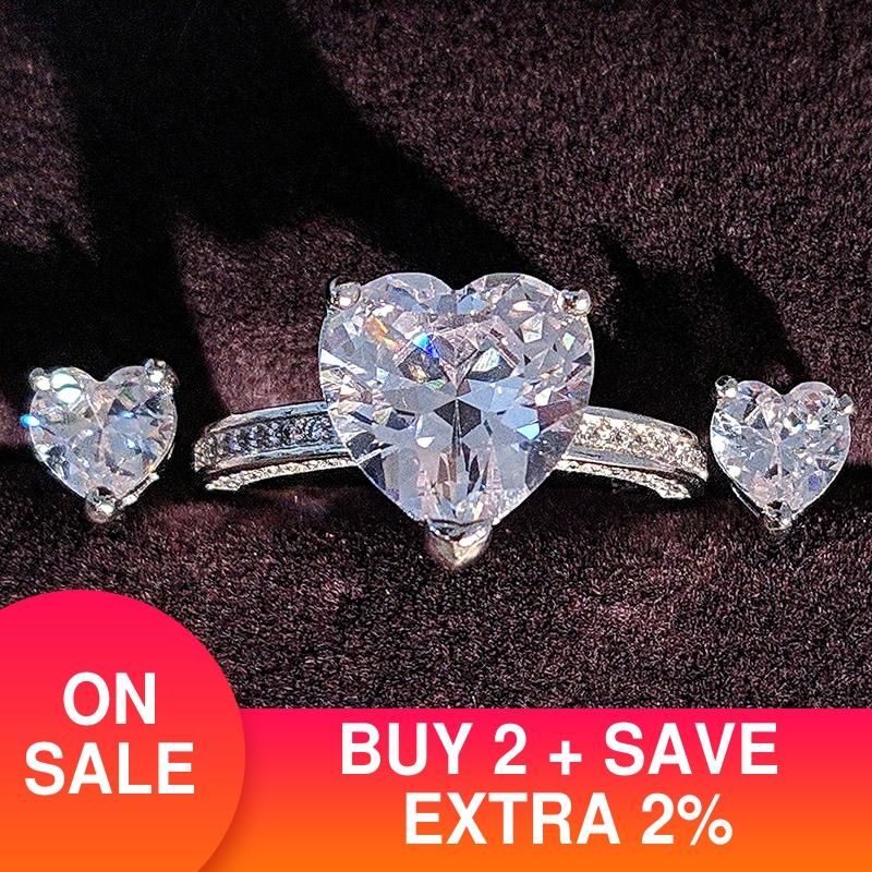 925 ensemble de bijoux en argent Sterling halo bague de fiançailles boucle d'oreille ronde pour mariage saint valentin noël J4921b