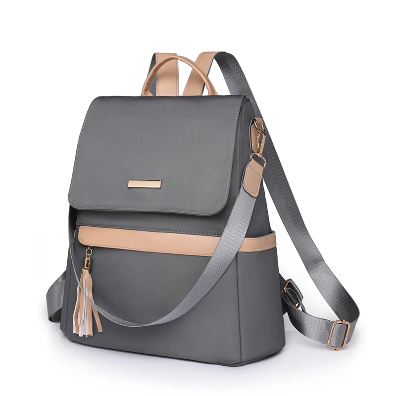 Casual Softback Interior Compartment Backpacks Solid Large Capacity Bags for Women Zipper Nylon Backpacks: GRAY