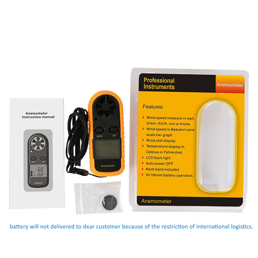 HOLDPEAK Anemometer Mit Touchscreen – Windgeschwindigkeit & Temperatur, USB-C, Inkl. Stativgewinde