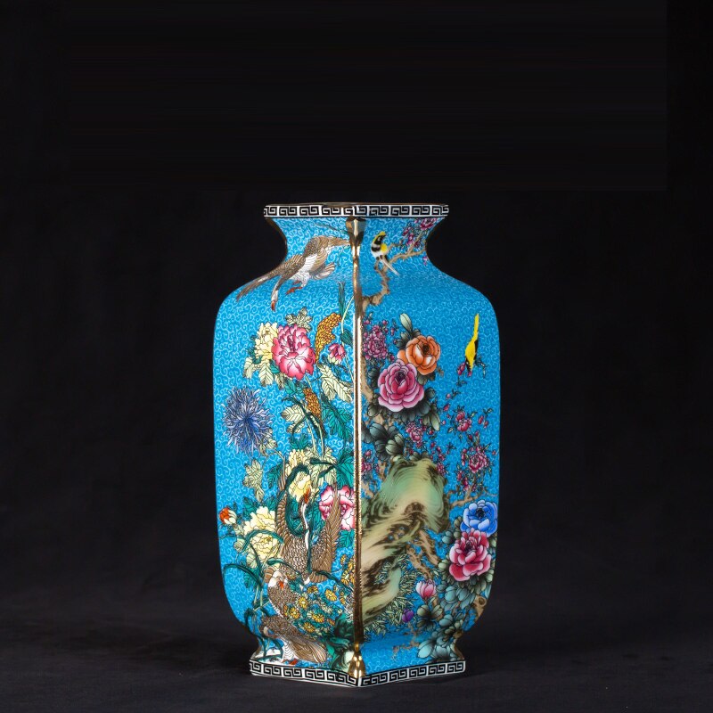 Yongzheng enamel vase with gold flower vase Jingdezhen antique ceramic vase vase: M