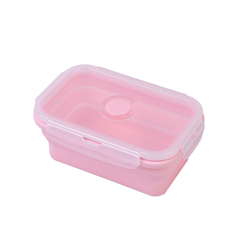 Draagbare Siliconen Lunchbox Inklapbare Intrekbare Voor Opslag Servies Verwarmd Voedsel Container Vouwen Kinderen Bento Lunchbox: Roze / 350ml