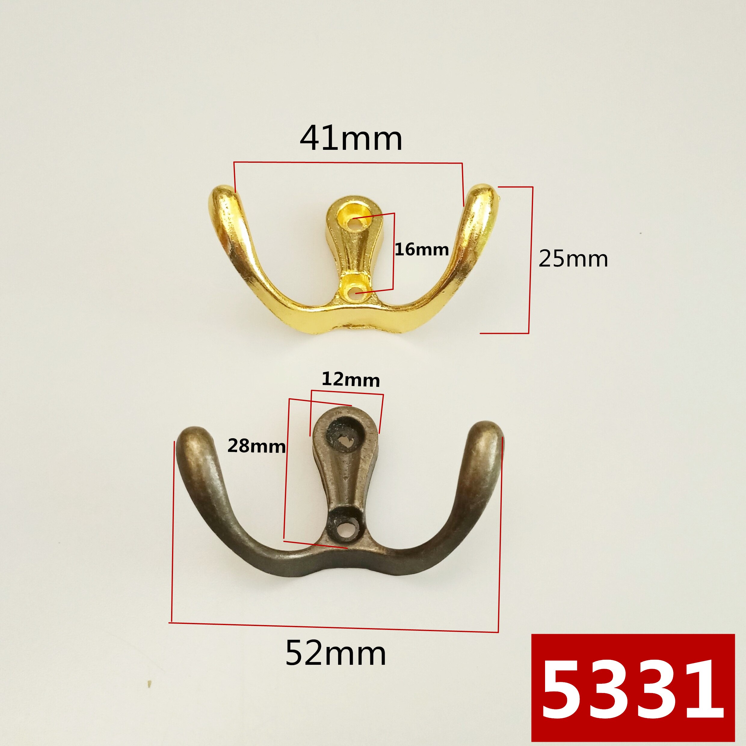 Colgadores individuales montados en la pared Estilo Vintage de bronce, 53mm, con forma de gancho, organizador de almacenamiento, gancho de montaje en la pared, 5 unidades/lote