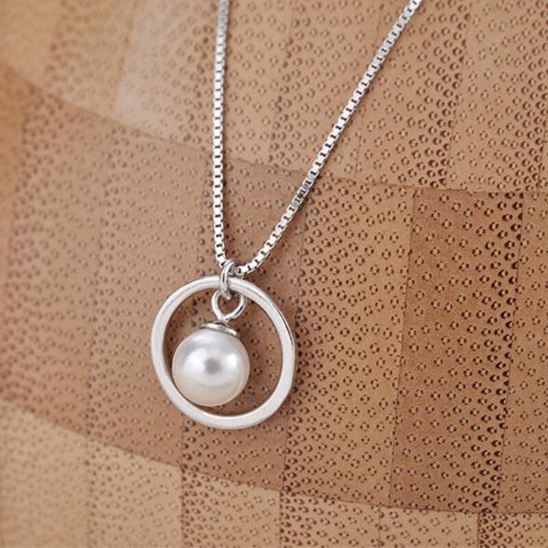 Belle 925 bijoux en argent Sterling femme coréen transbordement perle cercle pendentif collier H273